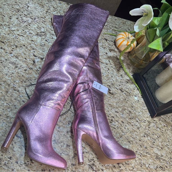Brian Atwood x Express Metallic Over The Knee Heeled Boots 8.5 - Picture 3 of 15